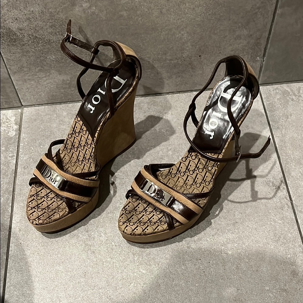 Dior Brown Wedge Sandals